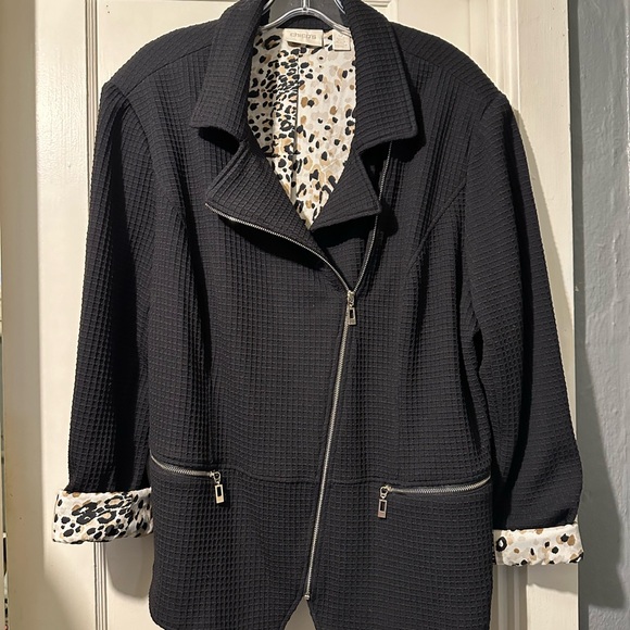 CHICO’S Black, Size 3, leopard lining, Women’s Jacket - Picture 4 of 8